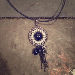 Silver Necklace W Black Sunflower Charm
